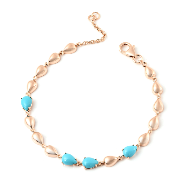 LucyQ Tear Drop Collection - Arizona Sleeping Beauty Turquoise Drop Bracelet (Size - 7.5) in Rose Go