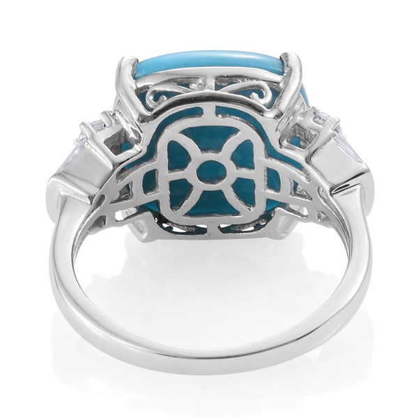 Preview Auction-Arizona Sleeping Beauty Turquoise (Cush 9.00 Ct), Natural Cambodian Zircon Ring in Platinum Overlay Sterling Silver 10.000 Ct.