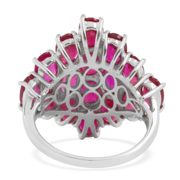 African Ruby (Ovl) Cluster Ring in Rhodium Plated Sterling Silver 12.000 Ct.