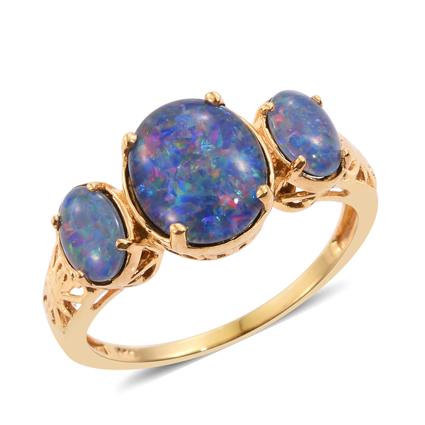 Australian Boulder Opal (Ovl 2.50 Ct) 3 Stone Ring in 14K Gold Overlay Sterling Silver 3.750 Ct.