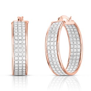 TLV- New York Close Out Deal- White & Rose Gold Overlay Sterling Silver Hoop Earrings with Clasp