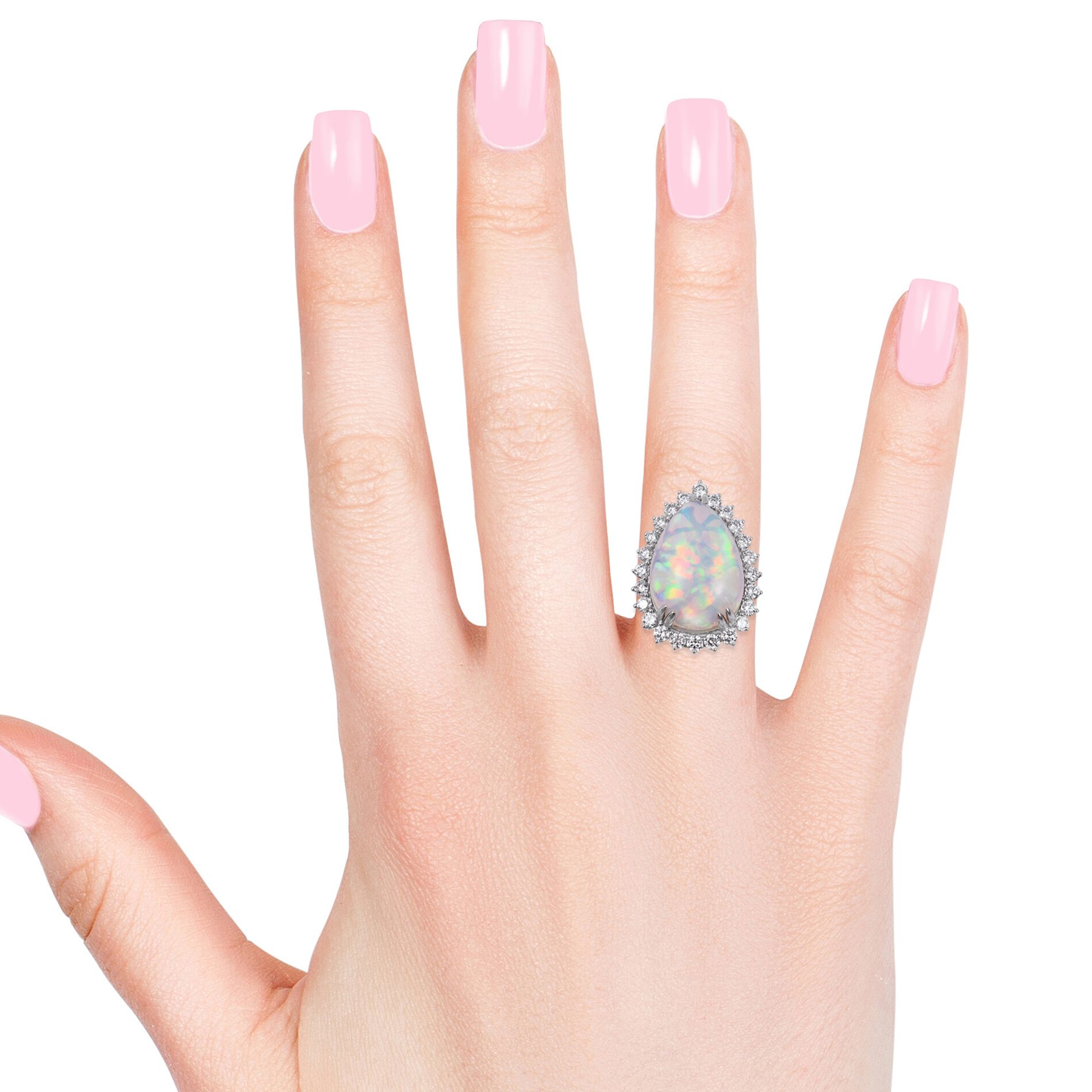 Signature Collection- RHAPSODY 950 Platinum AAAA Ethiopian Welo Opal (Pear 17.70 Ct), Diamond (VS-F 2.30 Ct) Ring 20.200 Ct.
