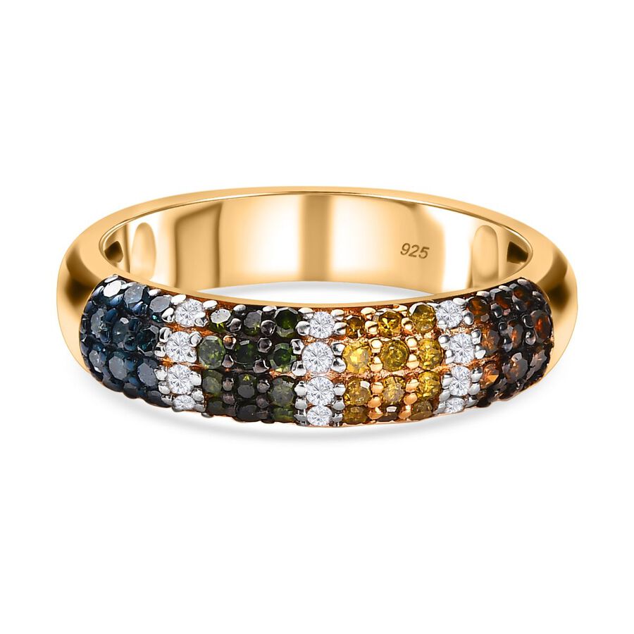 Multicolour Diamond Band Ring in 18K Yellow Gold Vermeil Plated Sterling Silver 0.50 Ct.