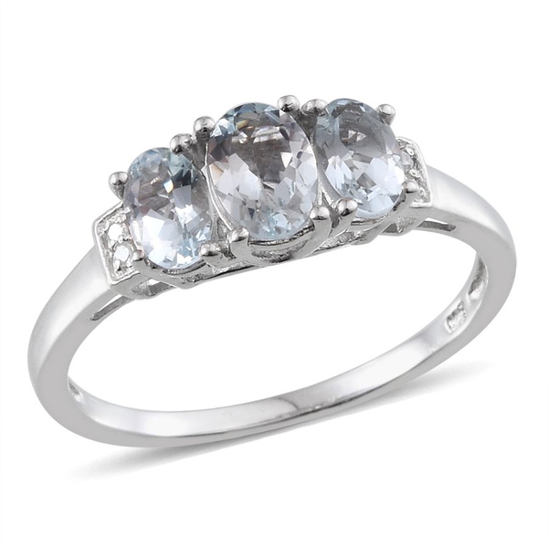 Espirito Santo Aquamarine (Ovl 0.75 Ct), Diamond Ring in Platinum Overlay Sterling Silver 1.670 Ct.