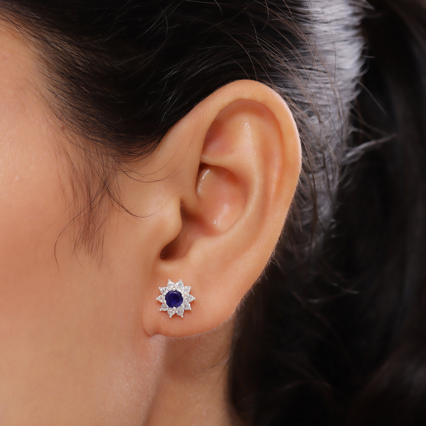 Masoala Sapphire (FF) and Natural Cambodian Zircon Stud Earrings (with Push Back) in Sterling Silver 1.30 Ct.