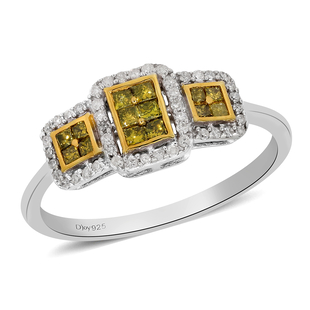 Yellow Diamond and White Diamond Ring in Platinum Overlay Sterling Silver