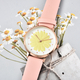 STRADA Japanese Movement Yellow Daisy Floral Water Resistant Watch with Pink Colour Strap