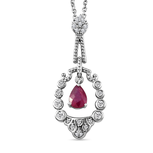 Cabo Delgado Ruby and Natural Cambodian Zircon Pendant with Chain (18 With 2Inch Extender) in Sterli