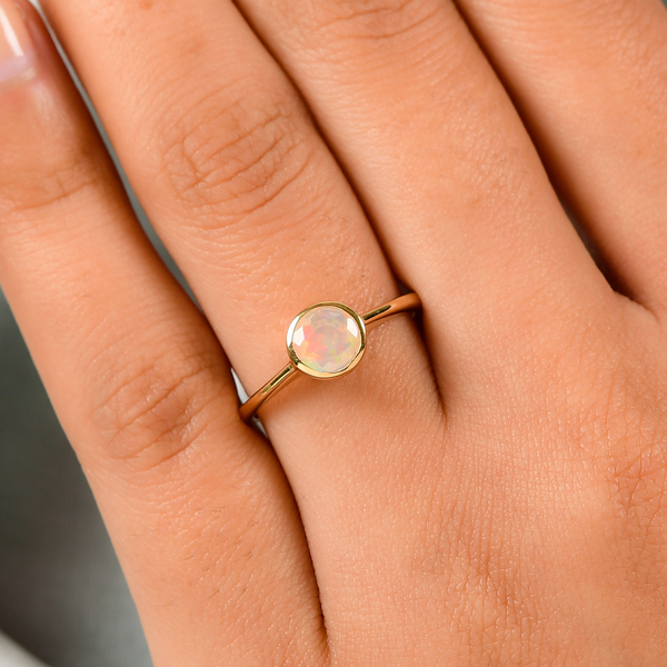 Ethiopian Welo Opal Solitaire Ring in 18K Vermeil Yellow Gold Plated Sterling Silver