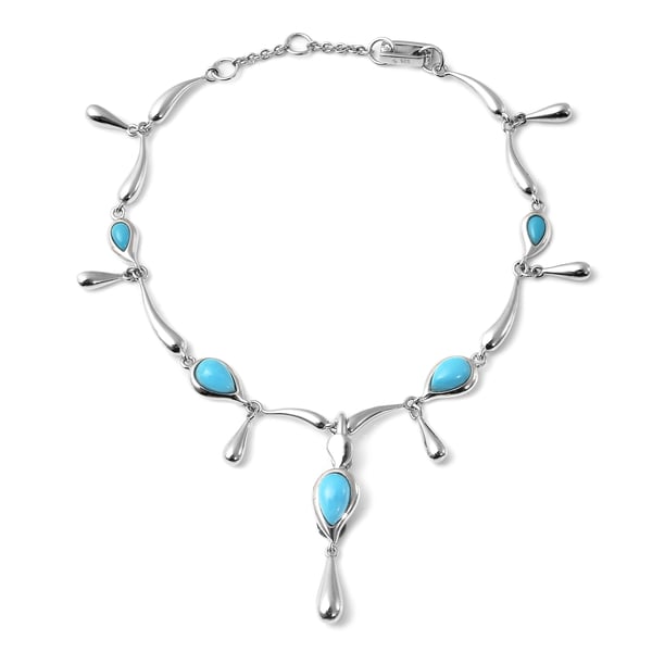 LucyQ Raindrop Collection - 4 in 1 Arizona Sleeping Beauty Turquoise Detechable Pendant with Chain (Size 16) in Rhodium Overlay Sterling Silver