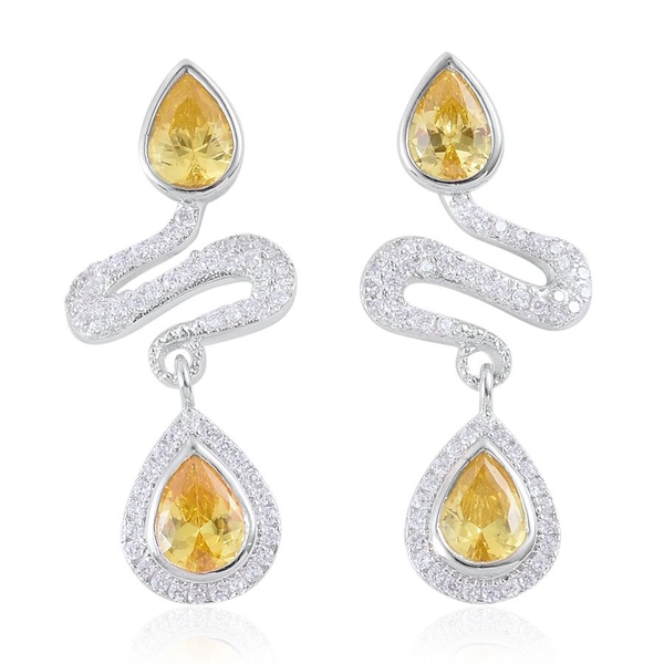 ELANZA AAA Simulated Citrine and Simulated White Diamond Earrings (with Push Back) in Rhodium Plated Sterling Silver
