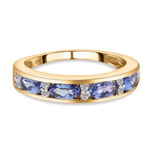 1.10 Ct Tanzanite and Diamond Eternity Band Ring in 9K Gold 2.45 Grams