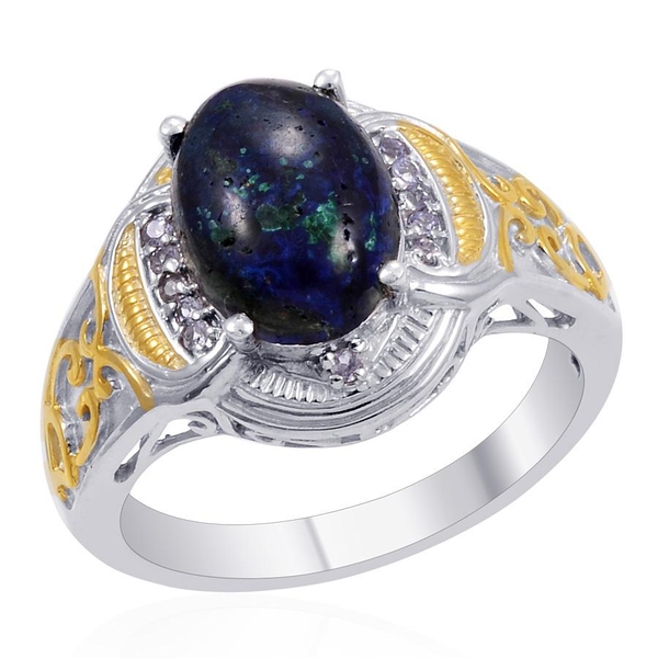 Designer Collection Azurite (Ovl 4.76 Ct), Tanzanite Ring in 14K YG Platinum Overlay Sterling Silver