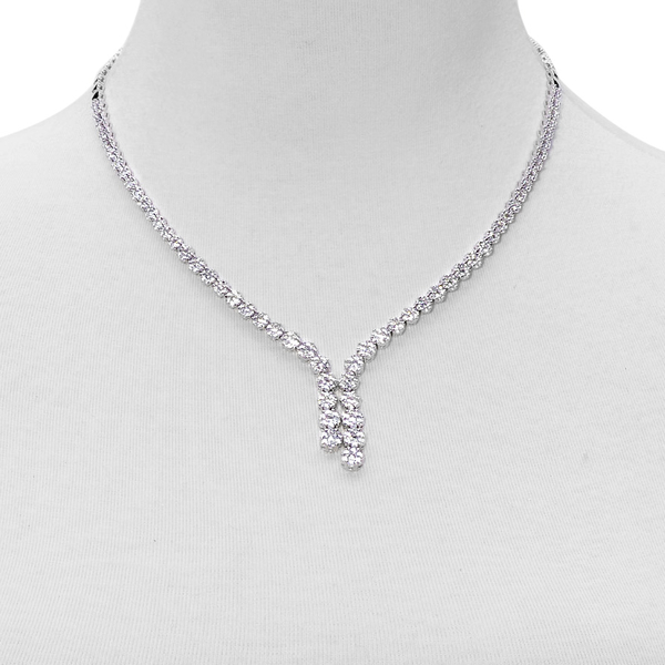 (Option 1) ELANZA AAA Simulated White Diamond Necklace (Size 18) in Rhodium Plated Sterling Silver
