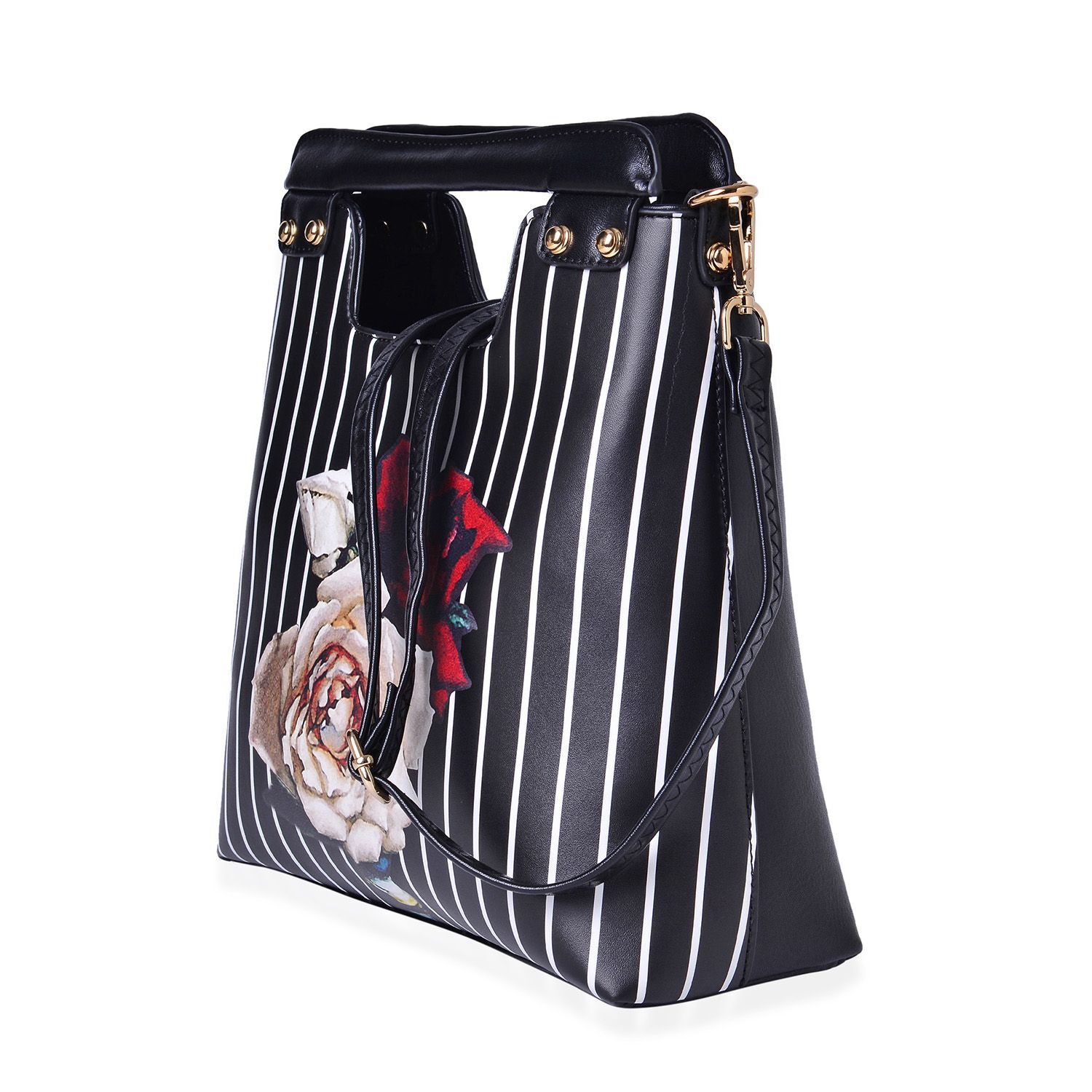 MILANO COLLECTION Perlita Floral Pattern Tote Bag with External Zipper Pocket and Adjustable, Removable Shoulder Strap (Size 30x24x11 Cm)