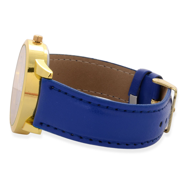 STRADA Japanese Movement Santa Claus Yellow Dial Water Resistant Watch in Gold Tone with Blue Strap