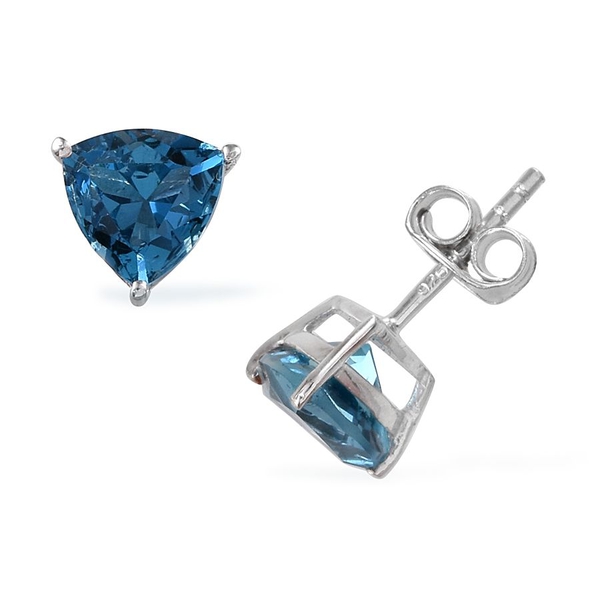 London Blue Topaz (Trl) Stud Earrings (with Push Back) in Platinum Overlay Sterling Silver 2.500 Ct.