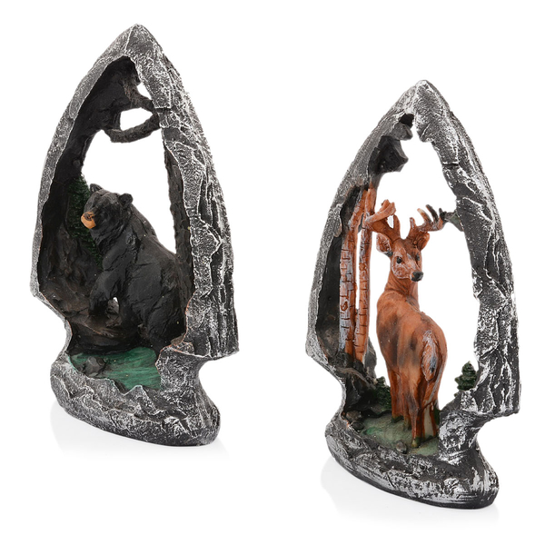 Set of 2 - Home Decor Brown Deer and Black Bear with Resin