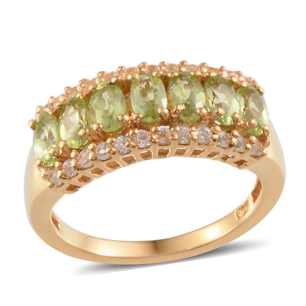 Hebei Peridot (Ovl), White Topaz Ring in Yellow Gold Overlay Sterling Silver 1.900 Ct.