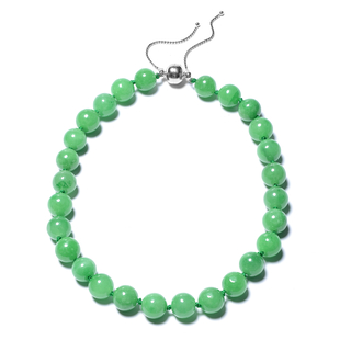 Green Jade Adjustable Beads Necklace (Size 18-22) with Magnetic Clasp in Sterling Silver 801.01 Ct.