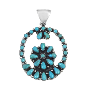 Santa Fe Collection - Turquoise Floral Pendant in Sterling Silver 4.50 Ct.