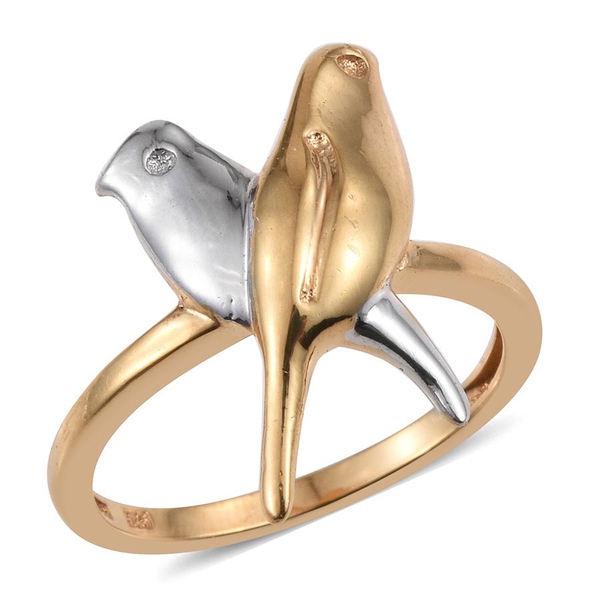 Parrot Couple 2 Tone Silver Ring in Platinum and Gold Overlay.
