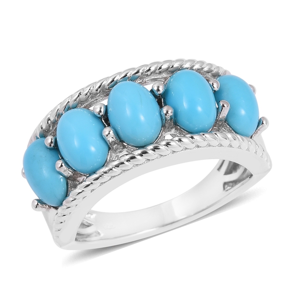 3.75 Ct Sleeping Beauty Turquoise 5 Stone Ring in Rhodium Plated Silver