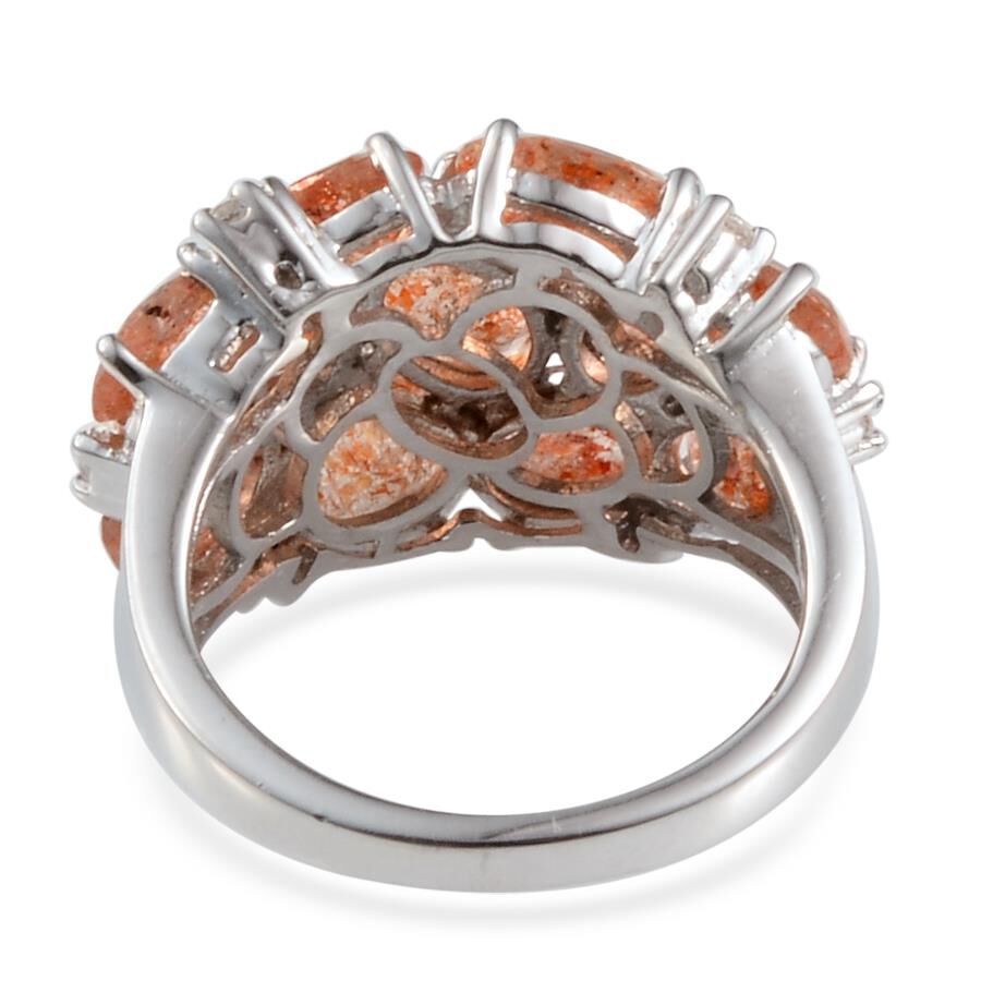 Tanzanian Sun Stone (Ovl), White Topaz Ring in Platinum Overlay Sterling Silver 5.500 Ct.