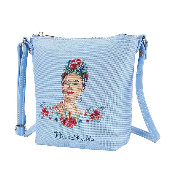 Signare Tapestry Frida Kahlo Panel Design in Beige on Blue Sling Bag (16x22x120cm)