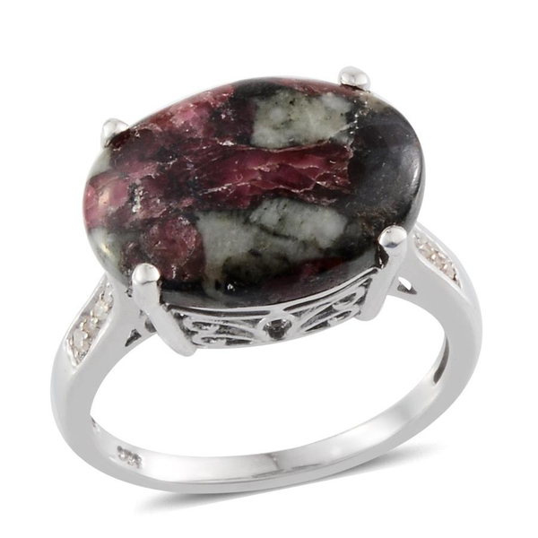 Natural  Eudialyte (Ovl 7.25 Ct), Diamond Ring in Platinum Overlay Sterling Silver 7.350 Ct.