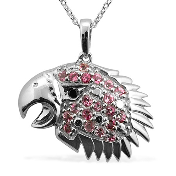 Boi Ploi Black Spinel (Rnd 0.97 Ct), Pure Pink Mystic Topaz Eagle Head Pendant With Chain in Platinu
