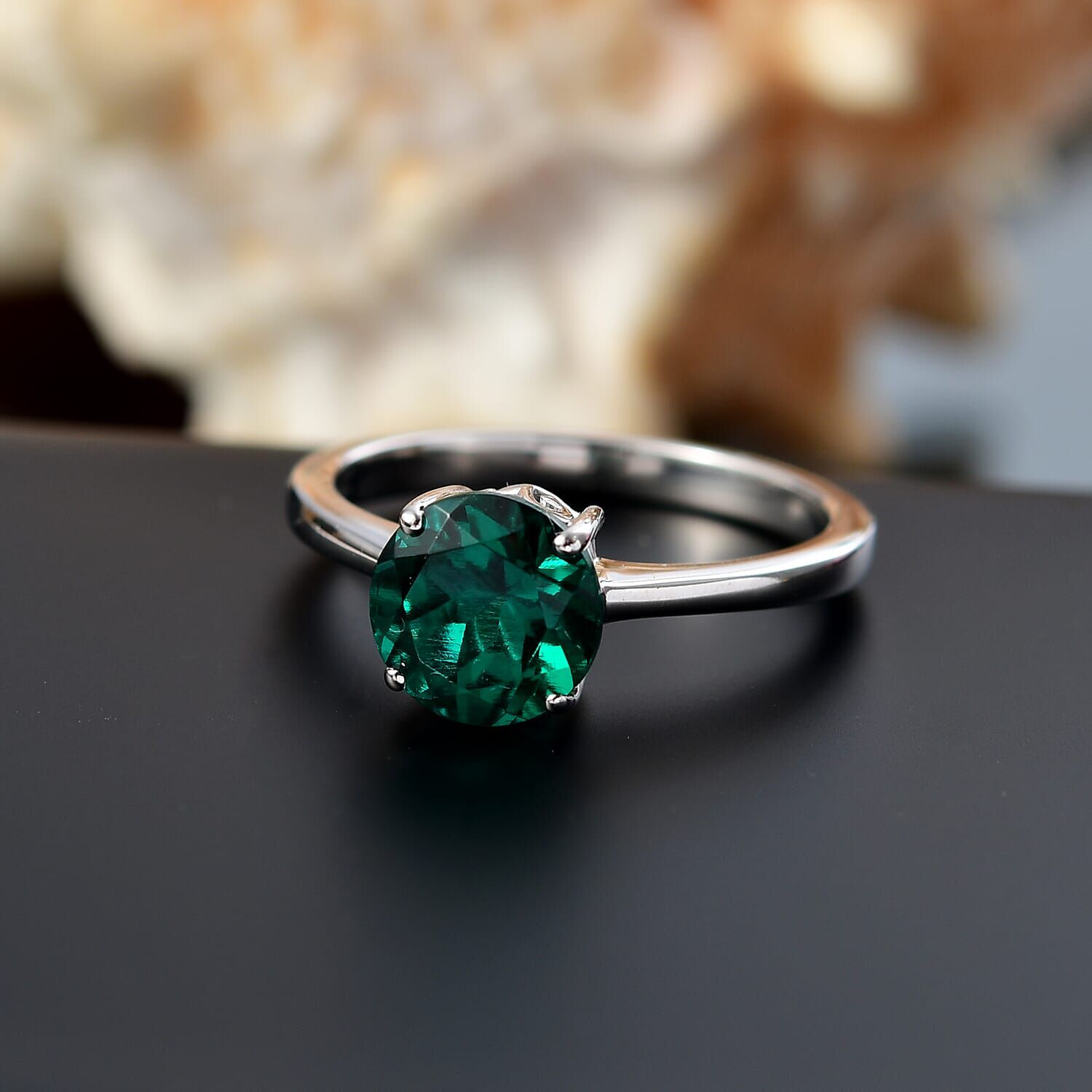 10K White Gold AAA Lab Grown Emerald Solitaire Ring, Gold Wt.3.02 Gms  1.635  Ct.