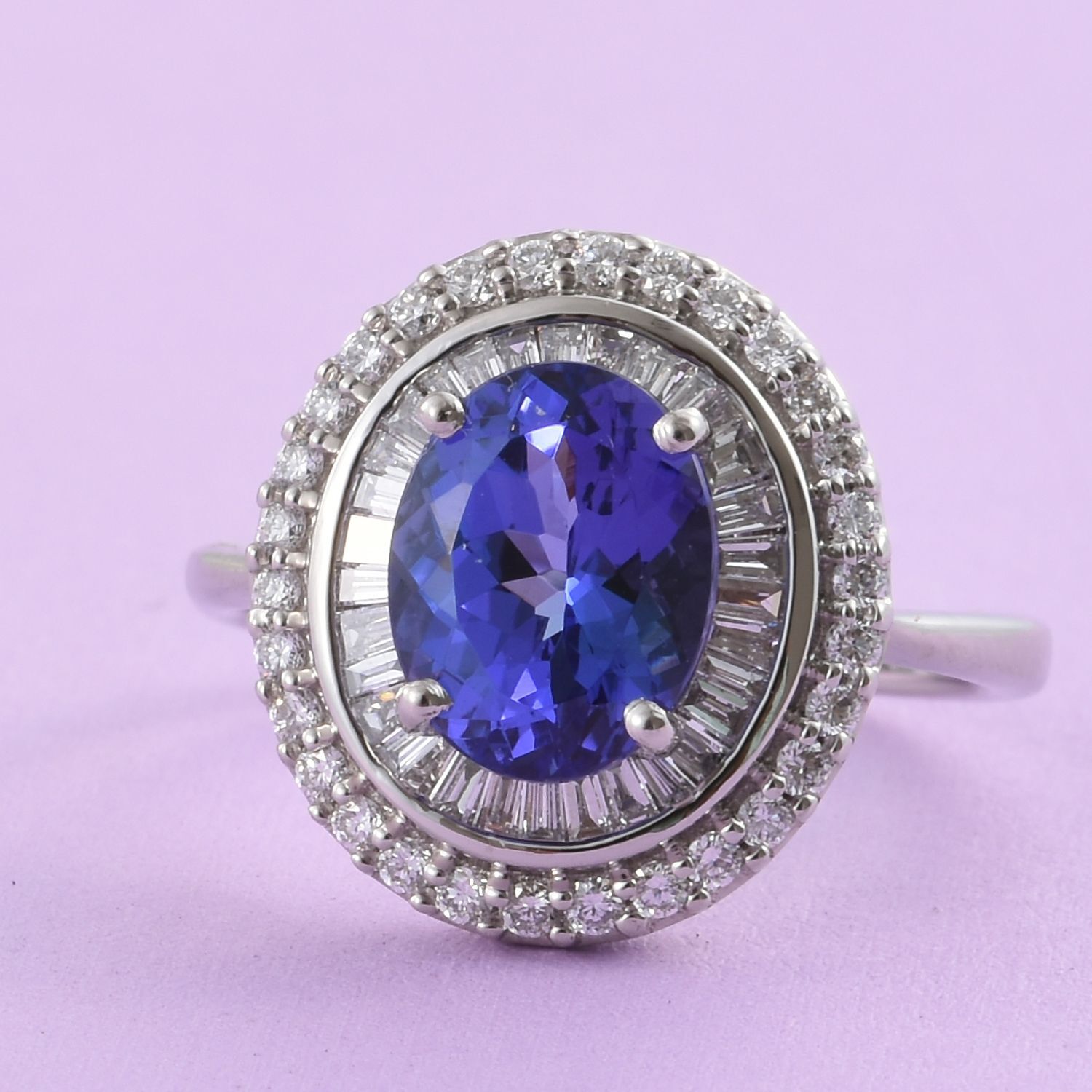 RHAPSODY  950 Platinum AAAA Tanzanite and Diamond (VS-E-F) Ring 2.75 Ct, Platinum Wt. 6.61 Gms