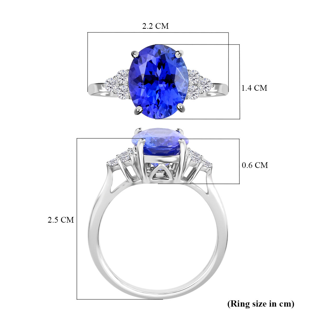 950 Platinum AGI Certificate AAAA Tanzanite White Diamond (VS-E-F) Ring 3.00 Ct, Platinum Wt. 4.40 Gms