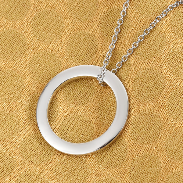 Platinum Overlay Sterling Silver Circle Pendant with Chain (Size 20)