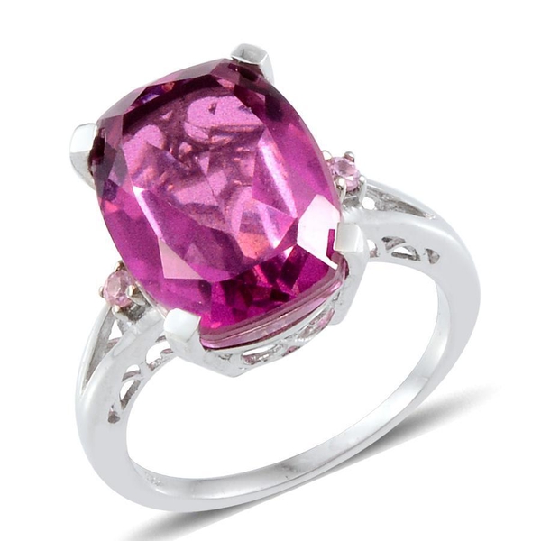 Radiant Orchid Quartz (Cush 9.00 Ct), Pink Sapphire Ring in Platinum Overlay Sterling Silver 9.100 C