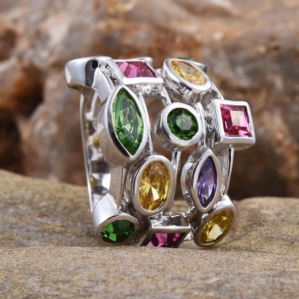 Lustro Stella  - Peridot Colour Crystal (Mrq),  Rose Crystal,  Fern Green Crystal, Simulated Citrine and Simulated Tanzanite Ring in ION Plated Platinum Bond
