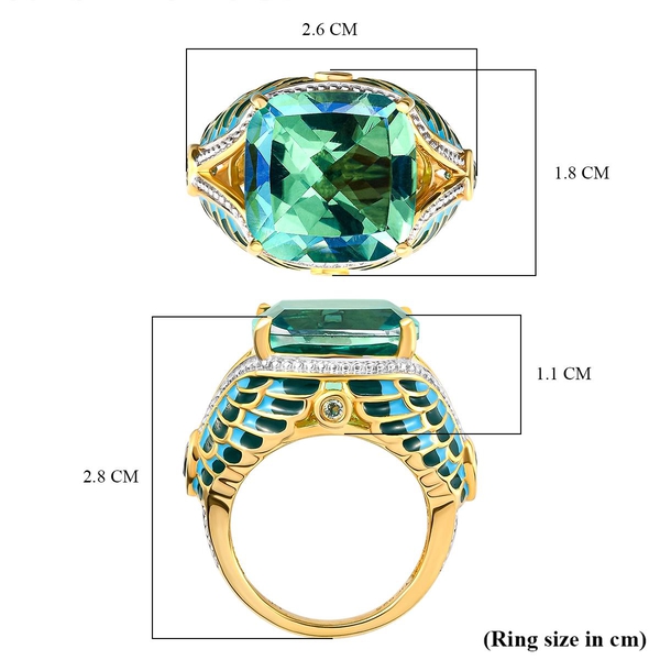 GP - Peacock Triplet Quartz, Green Sapphire and Kanchanaburi Blue Sapphire Ring in Vermeil Yellow Gold Overlay Sterling Silver 12.05 Ct, Silver Wt. 6.70 Gms