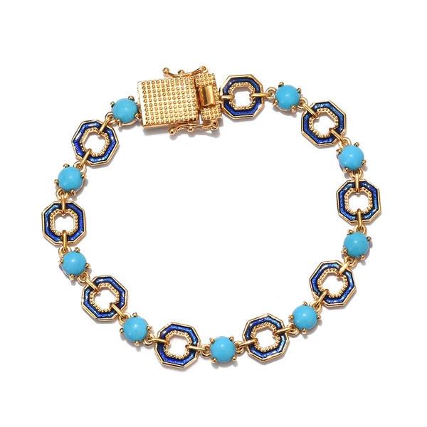 GP - AA Arizona Sleeping Beauty Turquoise and Blue Sapphire Enamelled Bracelet (Size 7.5) in 14K Gold Overlay Sterling Silver 4.75 Ct, Silver wt 12.75 Gms