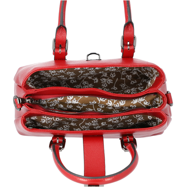100% Genuine Leather Handbag with Detachable Shoulder Strap and Zipper Closure (Size 30x12x20cm) - Burgundy