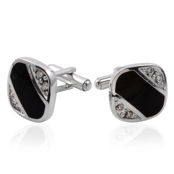 (Option 4) Close Out Deal AAA Simulated Diamond (Rnd) Cufflinks in Silver Bond