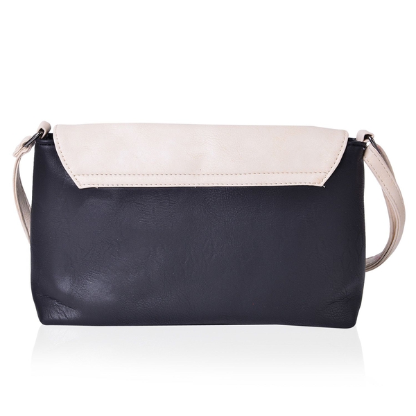 Black and Cream Colour Envelope Design Crossbody Bag with Adjustable Shoulder Strap (Size 27X17.5X8 Cm)