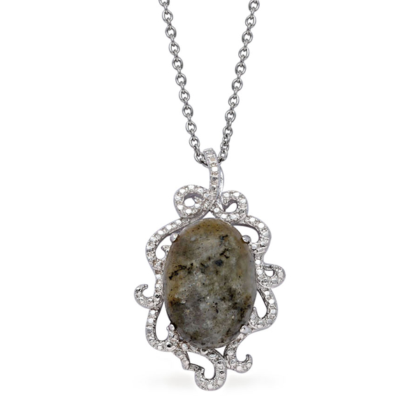 Labradorite (Ovl) Solitaire Pendant in ION Plated Silver Bond with Stainless Steel Chain 8.500 Ct.