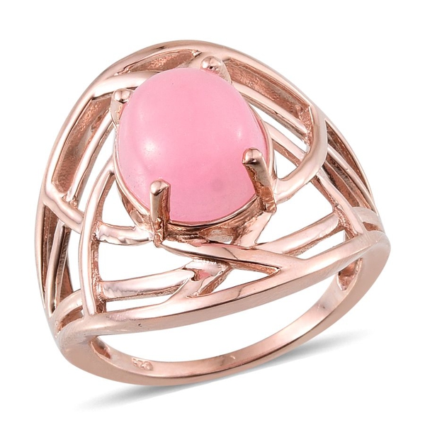 Pink Jade (Ovl) Solitaire Ring in Rose Gold Overlay Sterling Silver 5.500 Ct.