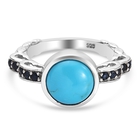Arizona Sleeping Beauty Turquoise and Blue Sapphire Ring (Size P) in Platinum Overlay Sterling Silver 2.41 Ct