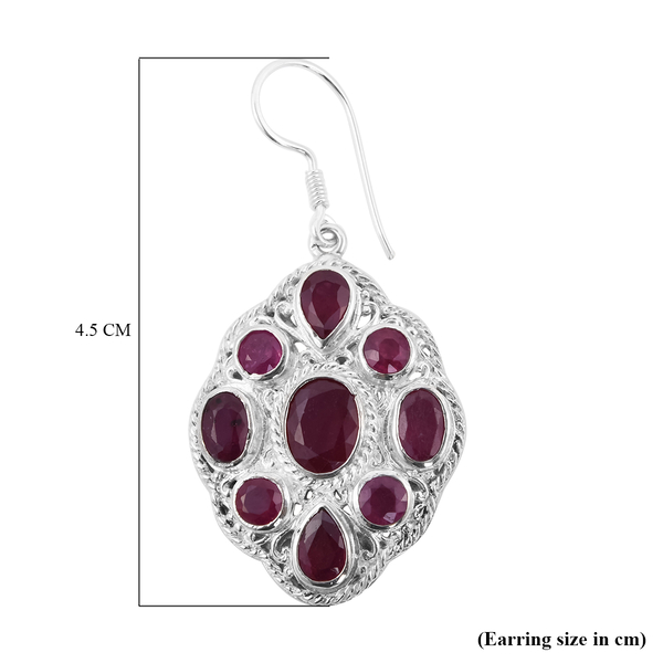 Royal Bali Collection - African Ruby (FF) Fish Hook Earrings in Sterling Silver 12.54 Ct, Silver Wt. 13.45 Gms