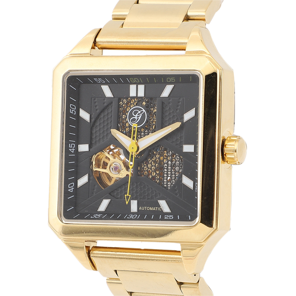 Close Out Deal - GENOA Automatic Movement 5 ATM Water Resistant Watch with Chain Strap and Butterfly Buckle Clasp in Gold Tone with 40x40 mm case