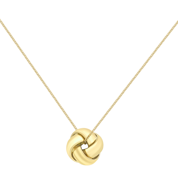 9K Yellow Gold 4-Way Knot Pendant with Diamond Cut Curb Chain (Size 18)