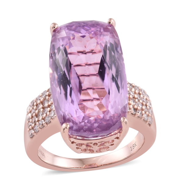 TJC Exclusive-ILIANA 18K R Gold AAA Kunzite (Cush 21.00 Ct), Natural Pink Diamond Ring 21.500 Ct. Go