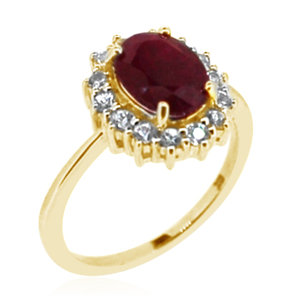 9K Y Gold Ruby (Ovl 2.30 Ct), Natural Cambodian Zircon Ring 3.000 Ct.